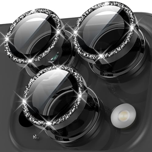 Image of YWXTW Designed for iPhone 15 Pro /iPhone 15 Pro Max Camera Lens Protector Bling, [New Glitter Design] Individual Metal Tempered Glass Camera Cover Accessories Case Friendly (Black Titanium Glitter)