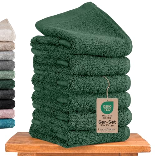 Hausfelder Gästehandtücher 6er Set 30x50 cm – Baumwolle, Dunkelgrün