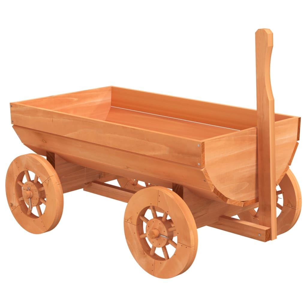 Deko-Wagen aus Tannenholz 70x43x54 cm, Blumenwagen für Garten und Terrasse, Pflanzwagen mit Rädern und Entwässerungsloch, Holzblumenkübel für Außenbereich