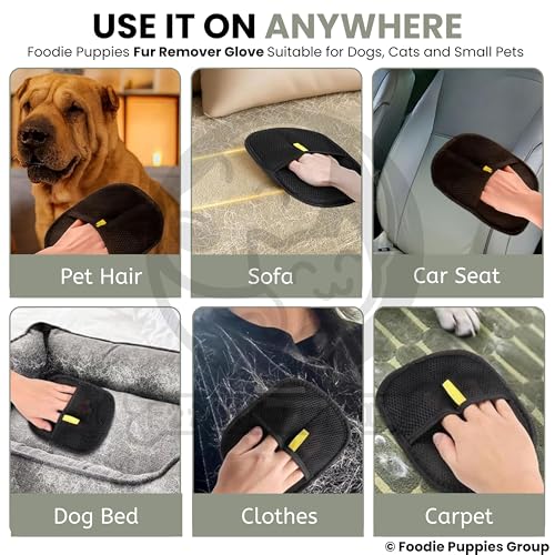 Image of Foodie Puppies Pet Hair Removal Glove for Dogs & Cats (Fur Remover Mitt) | Washable & Reusable Electrostatic Hair Catcher for Clothes, Car, Carpet, Bed & Furniture | Removes Loose Hair (23.5 x 17.5cm)