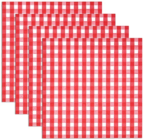 100 Red And White Gingham Cocktail Napkins Disposable Paper Checkered Plaid Beverage Dessert Napkin For Summer Picnic Barbecue Wedding Birthday Baby & Bridal Shower Party Dinner Table Decorations #TOP4