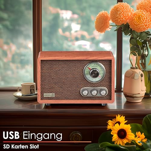 Nostalgie Kompaktanlage | Radio Holz mit Bluetooth | USB | SD Karten Slot | FM/AM | Musikanlage Retro Style | Stereoanlage | Küchenradio | Nostalgie Vintage Radio – Bild 5