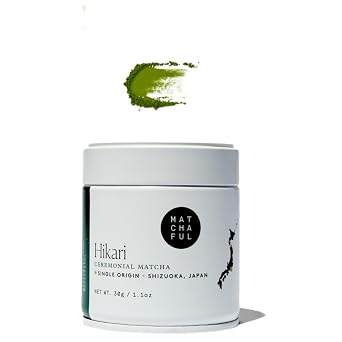 Matchaful - Hikari - Single Origin Ceremonial Matcha - Fine Green Tea Powder, Direct-Trade From Shizuoka, Japan - Smooth and Creamy with Flavor Notes of Walnut, Lemon, Butter - 30g Tin