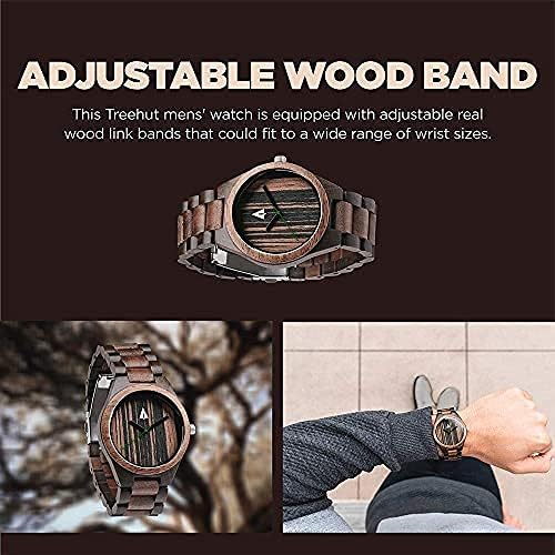 Treehut Men's Walnut and Ebony Wooden Watch with All Wood Strap Quartz Analog with Quality Miyota Movement and Stainless3