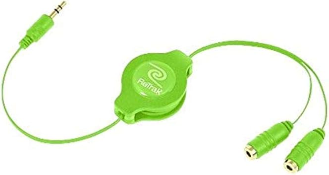 ReTrak Retractable Headphones Splitter, Green ETCABLESPLGN
