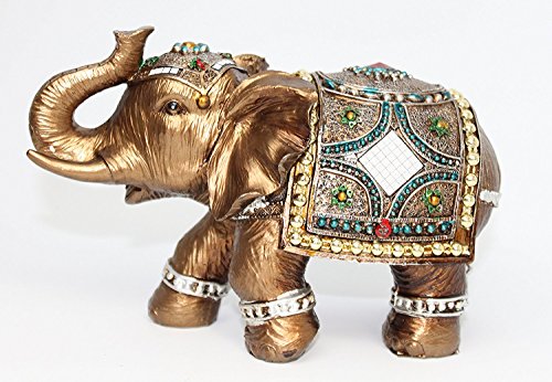 Feng Shui Brass Color 6" Elegant Thai Elephant Trunk Statue Wealth Lucky Figurine + Gold Mini Buddha Home Decor Gift #TOP1