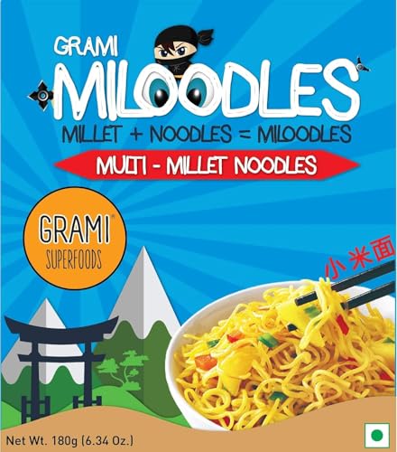 Grami Superfoods - Multi Millet Noodles, No Maida, Not Fried, No Preservative, No Artificial Flavour Added, No MSG, Low GI, No Oil Cholesterol Free Millet Noodles -180gm (Pack of 1)