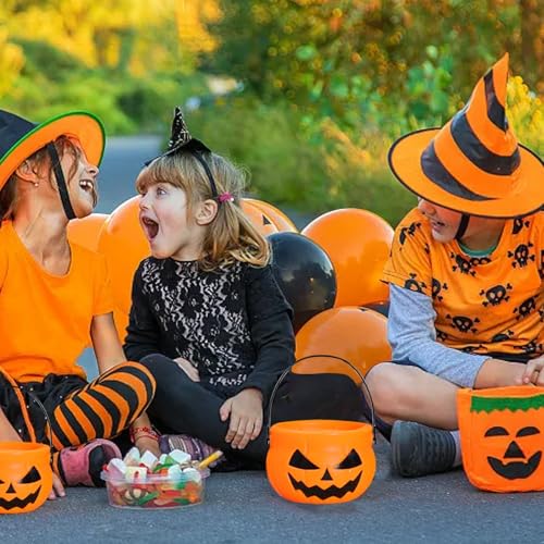 Plastic Pumpkin Bucket, 5 Pieces Firm Reusable Wide Opening Halloween Theme Candy Jars with Handle,Multiple Purposes Lightweight Large Caliber Pumpkin Bucket for Party Desktop Decoration Storage - image 7