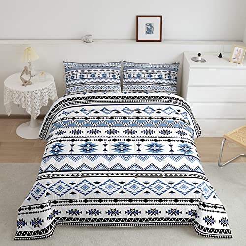 Bohemian Comforter Set Twin,Boho Duvet Insert Tribal Arrow Aztec Bedding Set for Kids Child,Exotic Tribe Geometry Triangle Bed Quilt Nordic Mexican Style Bedroom Decor Navy Blue