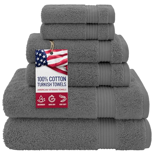 Turkish Cotton Towel Set 6-Piece Charcoal Grey