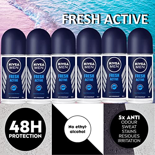 Nivea Fresh Active, Roll-On – Free Alcohol, Antiperspirant Deodorant, 48 Hours Protection, 1.7 Oz (Pack Of 6) #TOP1