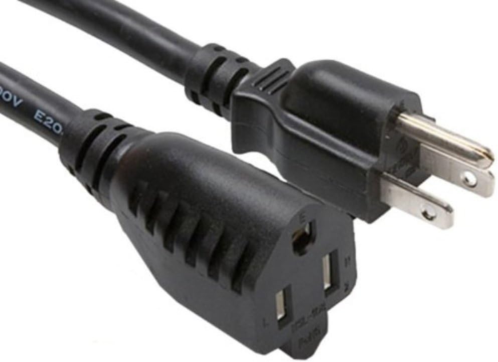 ACL 6 Feet Power Extension Cable (NEMA 5/15P Male to NEMA 5/15R Female), 18 AWG, 120V/10A, Black, 5 Pack