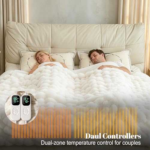 Image of IUUI Electric Heated Blanket King 90''x100'',Luxury Faux Rabbit Fur Heating Throw Blankets,Fast Heating with 1 /2 /4 /6 /8 /10 Hours,Overheat Protection, Quick Heating, Memory Function, Gift-Ready Design