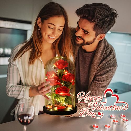Christmas Day Flowers Gifts for Women,Beauty and The Beast Rose,Artificial Silk Rose Preserved Forever in Glass Dome,Anniversary,Thanksgiving,Birthday Gifts Flower Roses Gifts for Mom Wife Girlfriend - Image 5