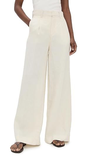 DL1961 Womens Hepburn Pleated Wide Leg High Rise Linen Pants