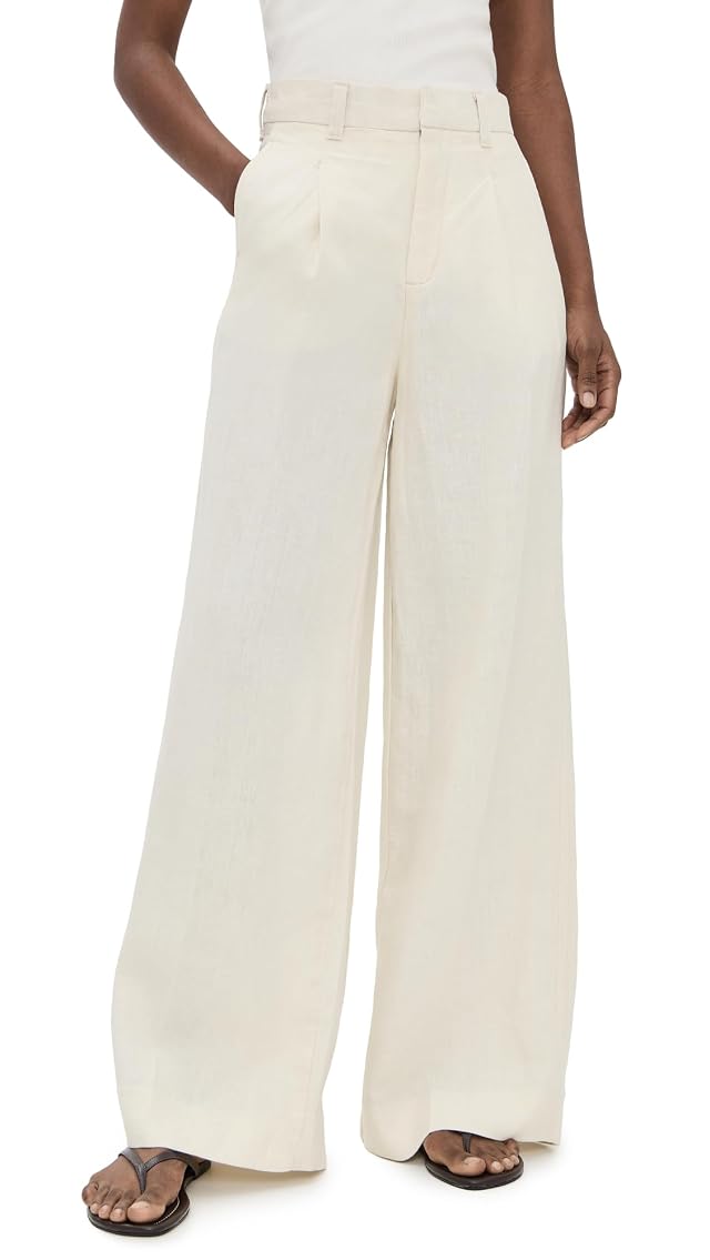 DL1961 Womens Hepburn Pleated Wide Leg High Rise Linen Pants