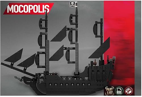 Miniatura 6 de Juego de bloques de construcción modelo de barco pirata negro perla, modelo de barco pirata medieval, juguete de barco coleccionable para niños y