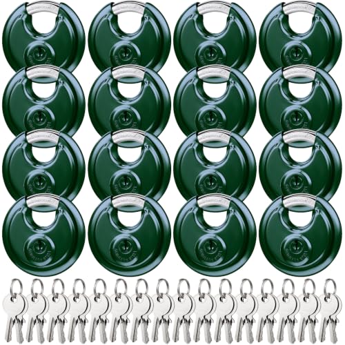 Image of Chumia 16 Pack Padlocks Keyed Alike, Stainless Steel 2-3 /4 inch Wide, 3 /8 inch Shackle Disc Locks for Outdoor, Storage Units, Garages, Gym Lockers(Dark Green)