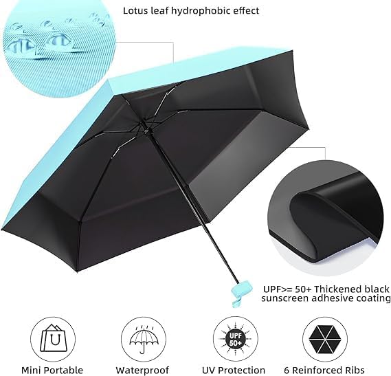 Image of SNKR ESSENTIALS HEMOVIA Mini Umbrella with Case for Men & Women (Manual Open) Compact Travelling Umbrella, Polyester & UV Protection Fabric for Summer Use in Rain & Summer- 6 Frame