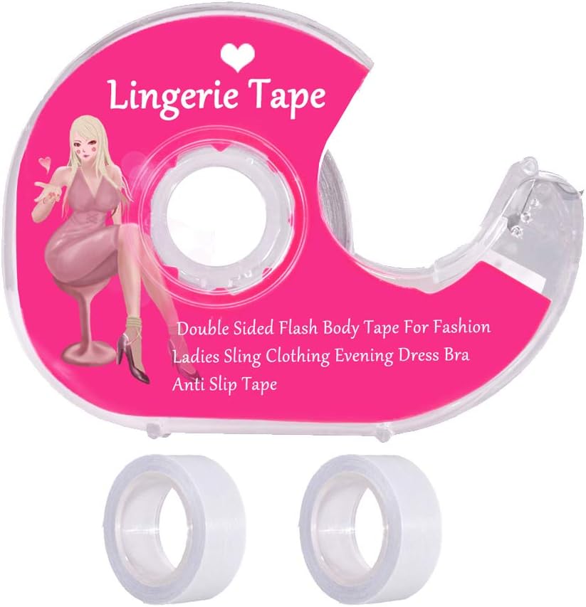 Body Double Sided Tape 3 rolls Self Adhesive Clothes Flash Tape with Dispenser for Dress Secret Bra Tape 15M