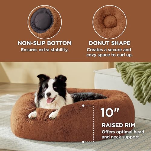 Image of Bedsure Calming Dog Beds Large Sized Dog Donut Washable Pet Bed,36ins Copper