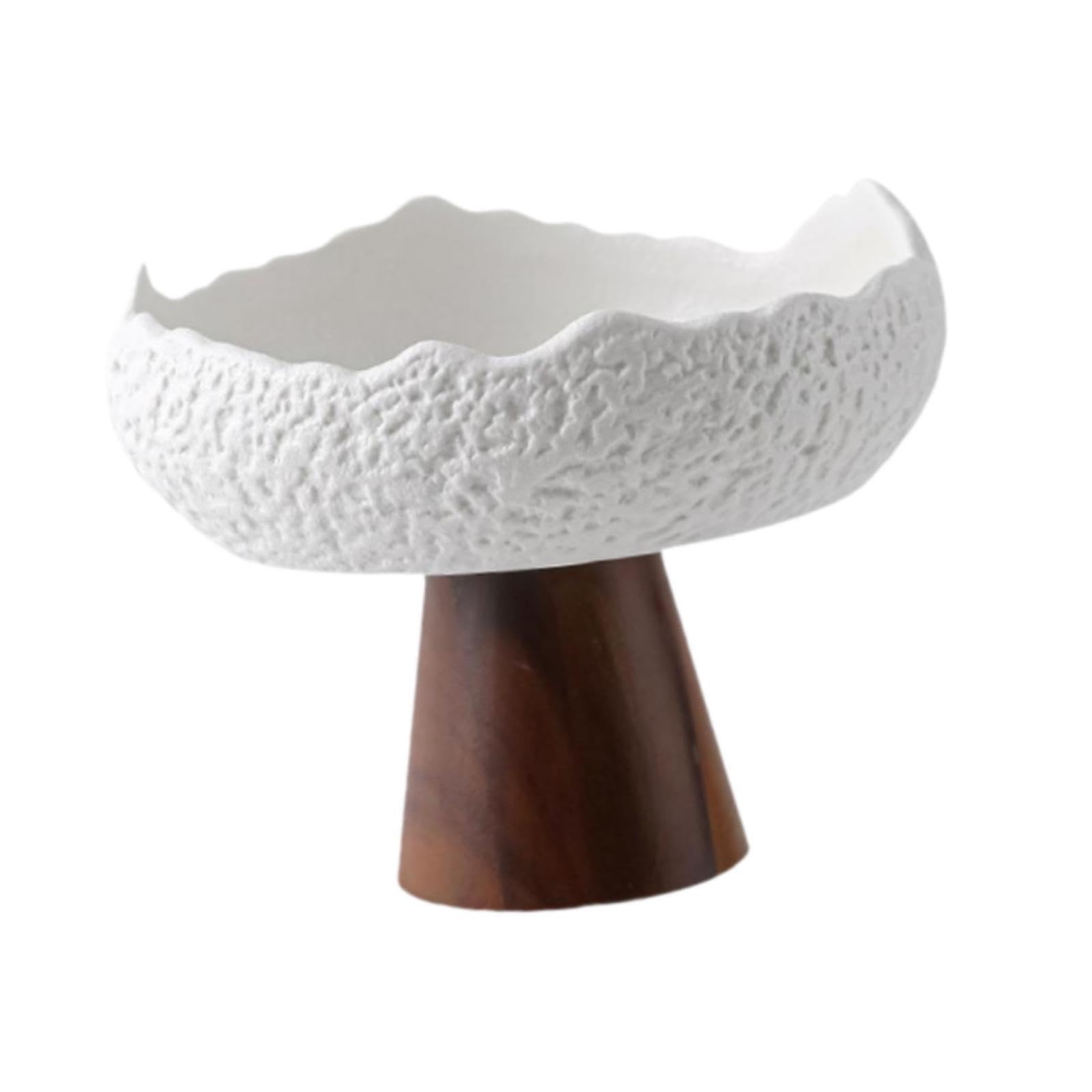 Colcolo Placa de Ensalada de cerámica Plato Aperitivo Irregular Elegante Elegante servición Japonesa tazón Base de Madera para la Cocina de Restaurante, Blanco