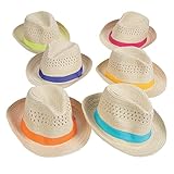 Fun Express Bulk Fedora Hats 12 Pack - Colorful Straw Party Hats for Adults & Kids | Fiesta Party Decorations for Cinco De Mayo, Birthday Celebrations & Mexican Theme Events | Assorted Rainbow Colors