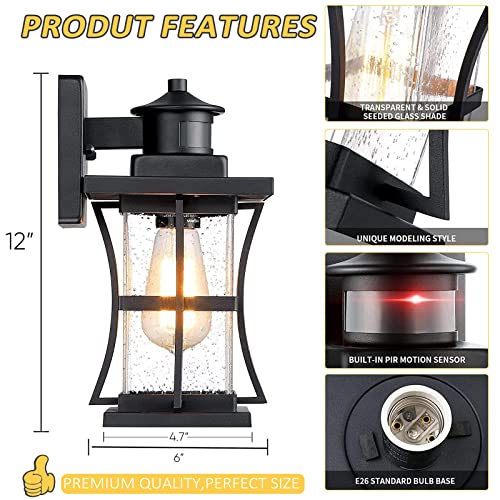 2 Packs Motion Sensor Outdoor Wall Lights - Upgrade Dusk To Dawn Porch Lighting, Led Exterior Lantern Fixture Wall Sconce, Waterproof Outside Light For House, Black Anti-Rust Lamp For Garage Doorway #TOP5