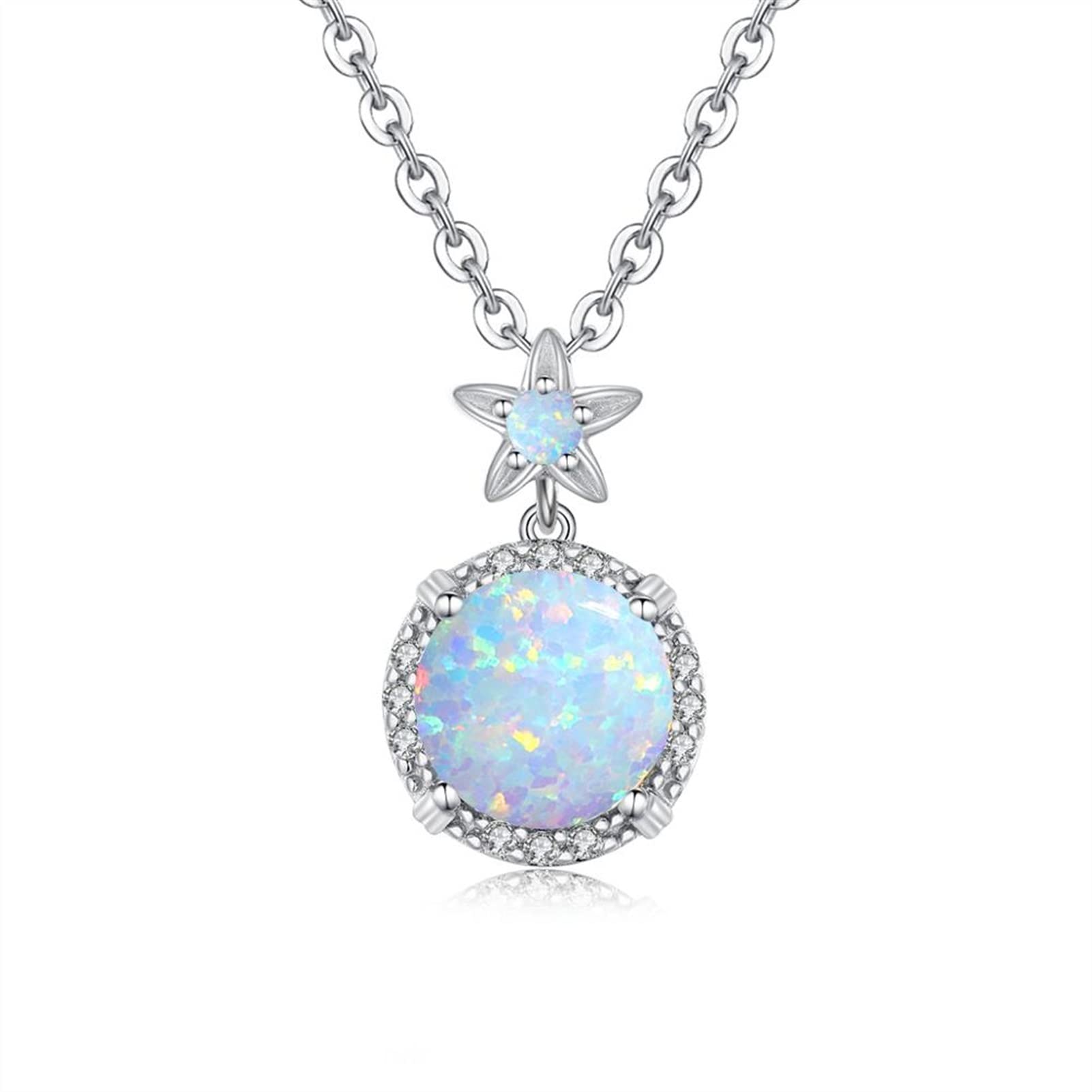 Collane 925 Sterling Silver Pendant Ladies Lovely Gemstone Ciondolo Pendente Opale Zircone intarsiato con Collana di Lusso Fiore Collana da Donna