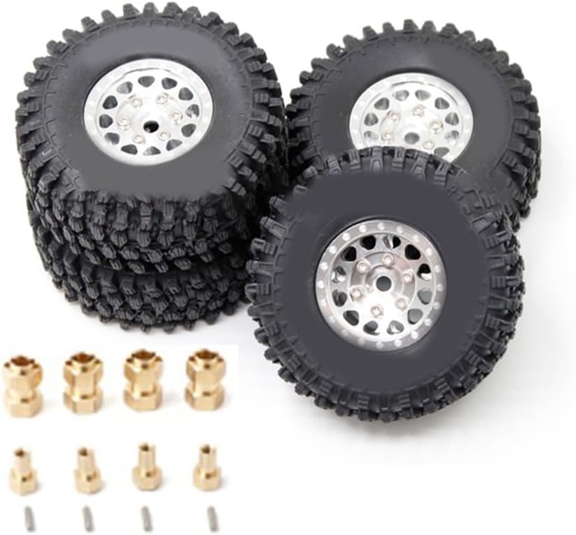 – 4-Pack RC Wheel Tires TRX4M, for Bronco 1 18 Crawler 1-Inch ABS Aluminum, Extended Coupler Included