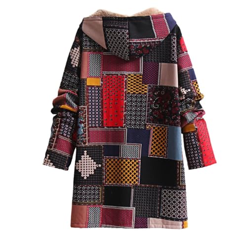 Manteaux d'hiver veste à capuche boutonnée en sherpa patchwork ample