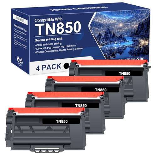 TN850 TN820 High Yield Toner Cartridge TN 850 820 TN-850 Replacement for Brother TN-820/TN-850 TN-820 for HL-L6200DW MFC-L5700DW MFC-L5850DW HL-L5200DW MFC-L5900DW MFC-L6800DW Printer Black Ink 4-Pack