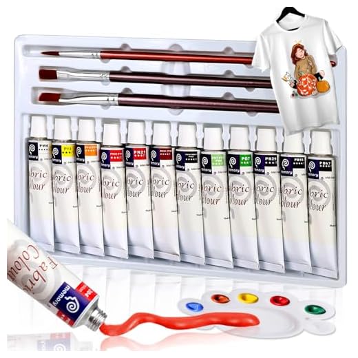 COLORFUL Fabric Paint Set for Clothes with 3 Brushes,1 Palette and 12 Colors. Non-Fading Permanent Fabric Paints on T-Shirt, Jackets, Socks, Shoes, Canvas. No Heating Needed & Washable Textile Paints