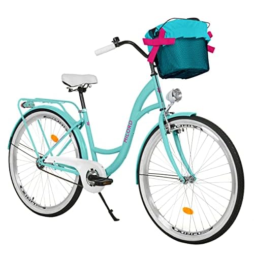 Probike 26 Zoll City Fahrrad Urban Cityräd Shimano 6-Gang Damen, Herren, Mädchen, geeignet ab 155 cm - 175 cm (Weißer Glanz) 4 Komfort Fahrrad Citybike Mit Korb Vintage Damenfahrrad Hollandrad, 26 Zoll, Blau, 1-Gang