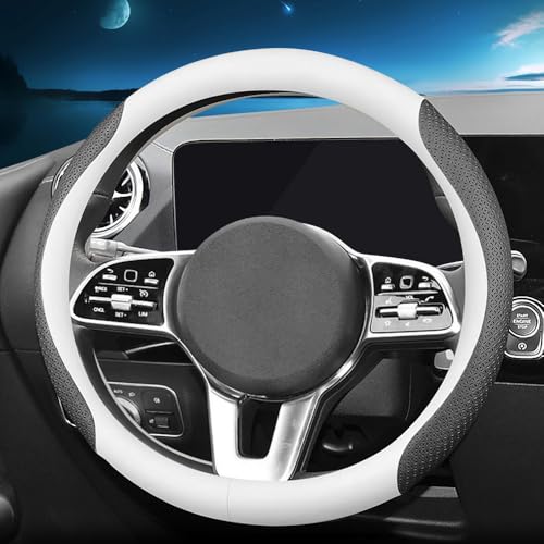 HAOTULE New Nappa Leather car Steering Wheel Cover, Universal 15 inch (White and Black) by HAOTULE - Image 2