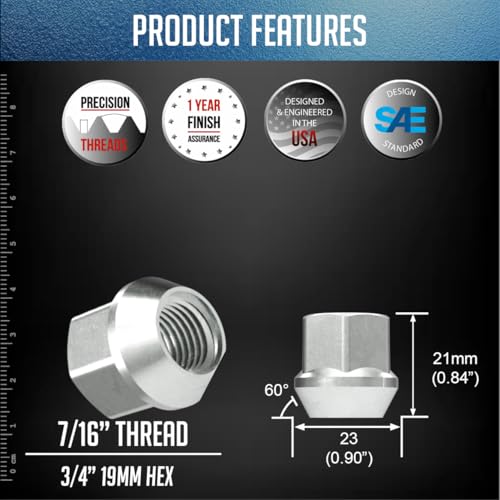 Image of Wheel Accessories Parts 20 Pcs 7 /16 inch-20 Thread Open End Bulge Acorn 21mm 0.84 inch Long Lug Nuts Zinc 3 /4 inch 19mm Hex Fits Many Classic Chevrolet, Buick, GMC, Pontiac Vehicles