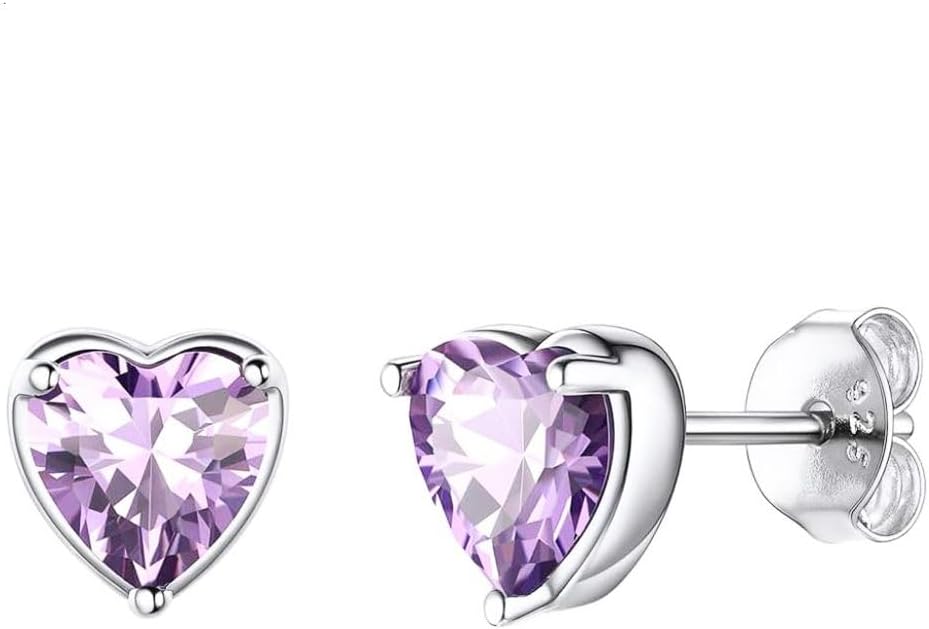 1 Pair Adabele Authentic Sterling Silver Heart Birthstone Stud Earrings 6mm/0.84 Carat Cubic Zirconia Imitation Diamond Gemstone Hypoallergenic Nickel Free Tarnish Resistant Women Jewelry