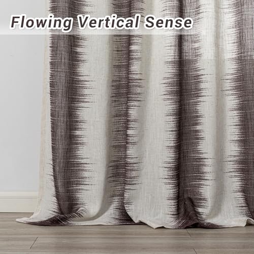 Image of MYSKY HOME 95 Inch Curtains Light Filtering Privacy Curtains & Drapes for Patio Door Living Room, Lines Linen Look Fabric Bohemian Draperies Soft Touch Decorative Curtains, 50 inch x 95 inch, Red, 2 PCs
