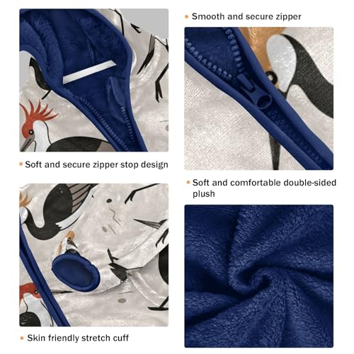 Birds Pattern with Orange Accents Toddler Fleece Jacket Girl Boys Hooded Fleece Jacket Coat Warm Outwear Zip-up 3-10T3