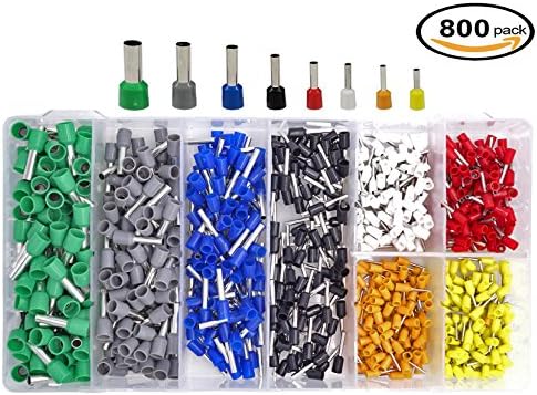 Wire Ferrules Kit, 800 PCS Ferrule Copper Crimp Assorted Connectors Insulated Cord Pin End Terminal AWG 22-10 Assortment