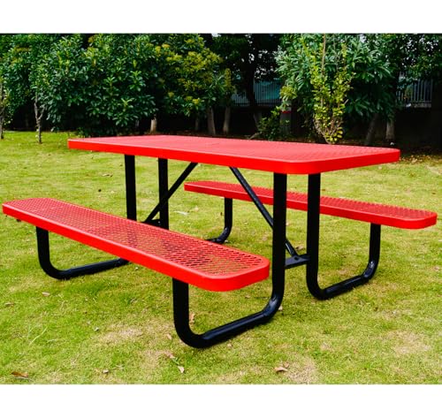 LifeYard Heavy Duty 6 Rectangular Picnic Table, Expanded Metal, (72 Long) (Red)
