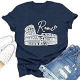 Dabon Womens Rome Shirts Roman Italy Travel T-Shirt European Trip Roma Love Tee Tops Blue