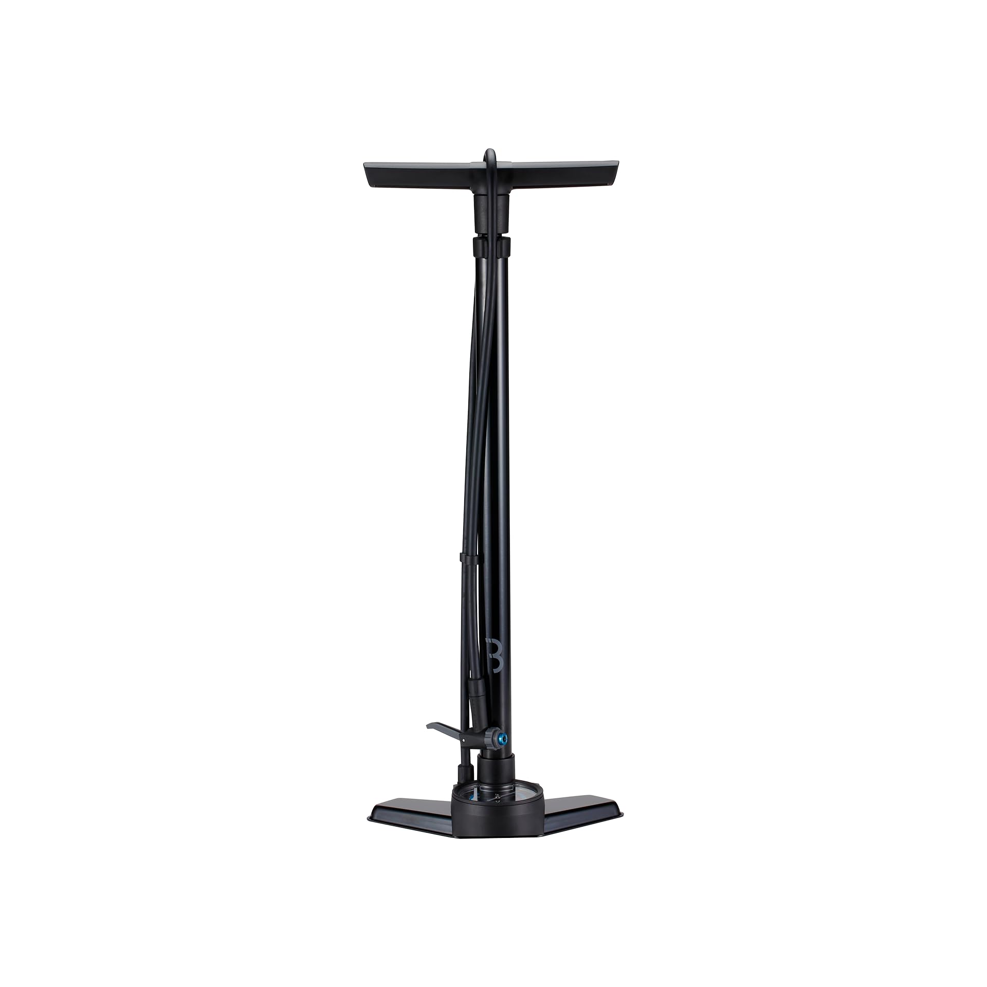 BBB Cycling AirSmart Fahrradpumpe mit Druckanzeige | Starke und präzise Standpumpe | Kompatibel mit Presta, Schrader und Dunlop | 120 cm Hochdruckschlauch aus Gummi | Schwarz | BFP-42