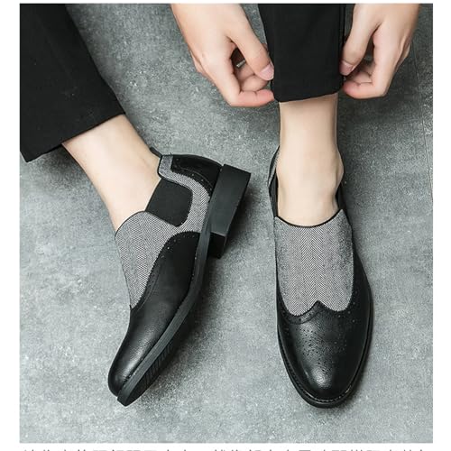 Mens Patchwork Two Tone Comfortable Slip On Dress Loafers Fashion Carving Punched Brogues Business Leather Shoes Round Toe Low Top Luxury Formal Walking Shoes4