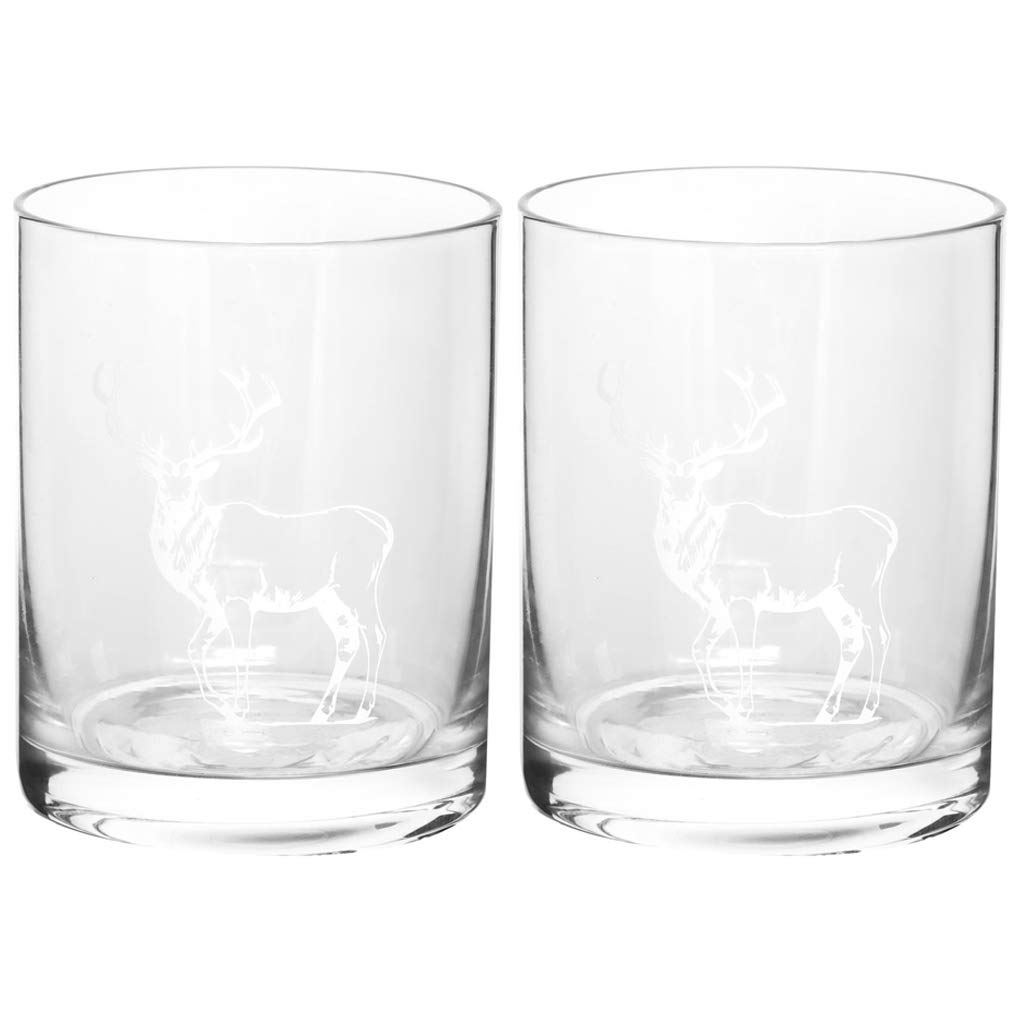 Whisky Tumbler Set of 2 Stag Design Whisky Drinking Glasses