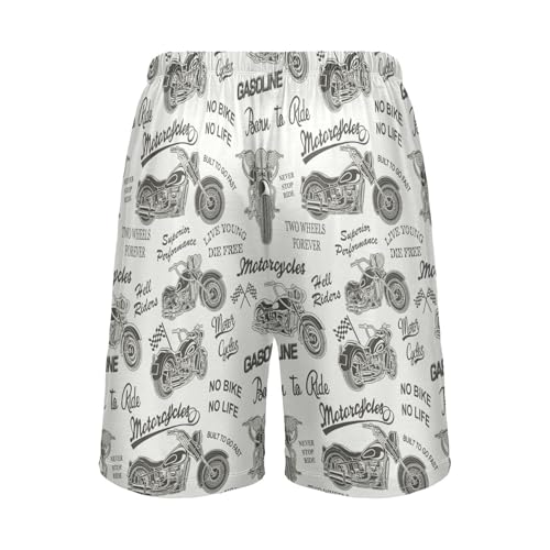 Men's Pajama Shorts Soft Comfy Casual Sleep Lounge Vintage Motorcycle Pj Bottom with Drawstring & Pockets3