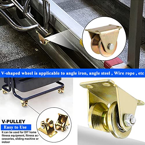 Foto von 4 Stück Umlenkrollen für Seile, V-Nut Umlenkrolle Stahl Seilrollen für Drahtseile Tragkraft 180kg, Schwerlastrollen Seilrolle Umlenkrolle für Stahlseil Flaschenzugsystem Industriemaschinen Fitness