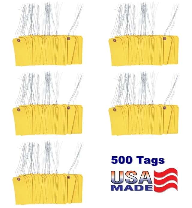 Gitway Yellow Tags with Wire Size 5 Measurements 4 34 inch x 2 38 inch (500)