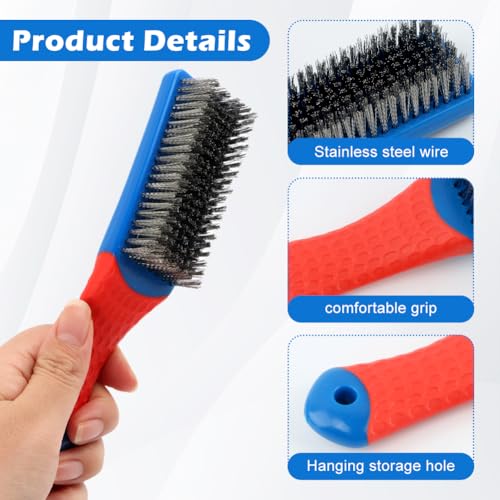 Image of 2 Pack Wire Brushes for Cleaning, 6.3inch Steel Wire Scratch Brush Heavy Duty Metal Wire Brush Cleaning Tool with Handle Grip(Blue+Red)