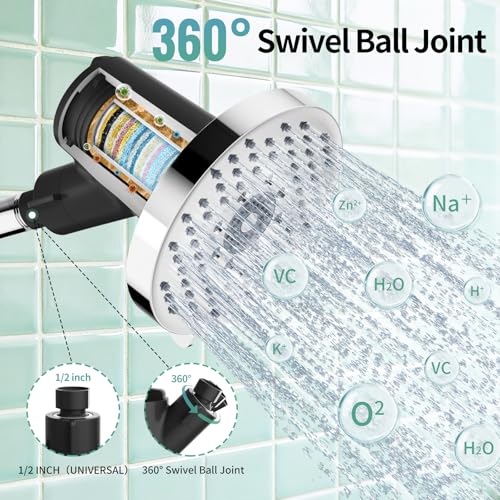 Image of SR SUN RISE Filtered Shower Head with Filters- High Pressure Rain Shower Head,with 20-Stage shower Filter,1.8 /2.5 GPM Flow Rate,6 Spray Modes for Hard Water Softener,Remove Chlorine (Chrome,5.5 Inch)
